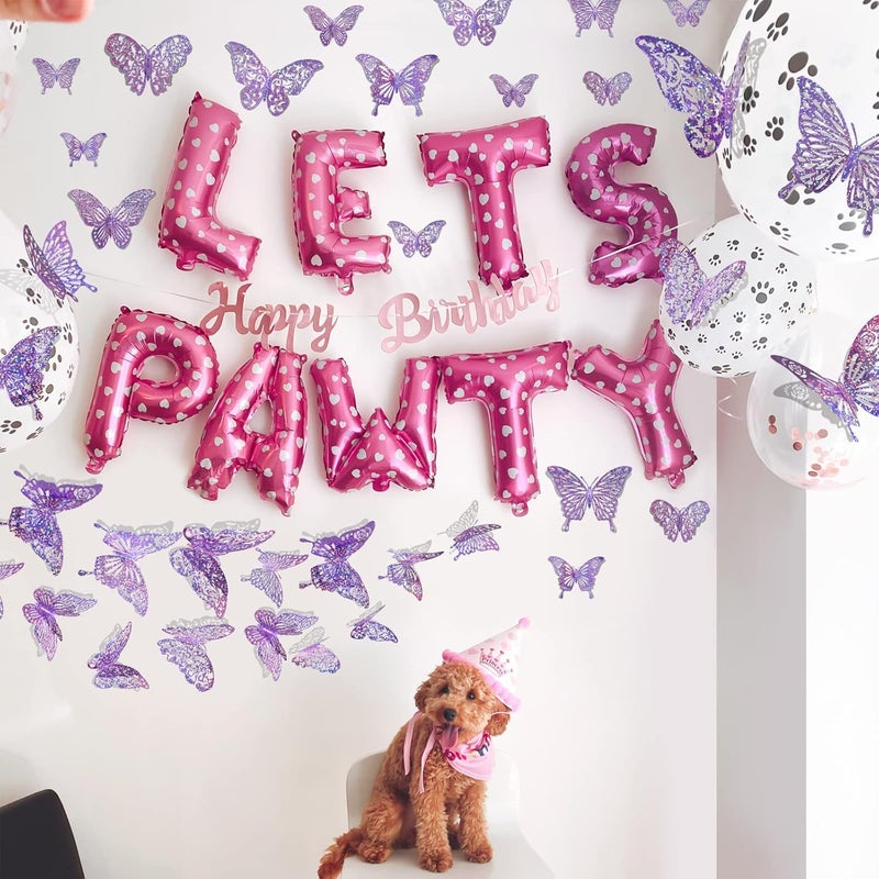 DELEMI 60 Pcs 3D Sequined Purple Butterfly Wall Decor Stickers, 5 Styles 3 Sizes, Holographic Butterfly Decor for Dorm Room & Wedding Party Birthday Decor - Image 2